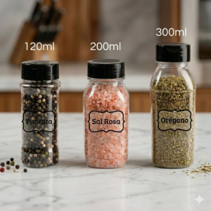 Pote para Tempero 120ml | 200ml | 300ml com Tampa Dosadora Dupla e Lacre de Indução